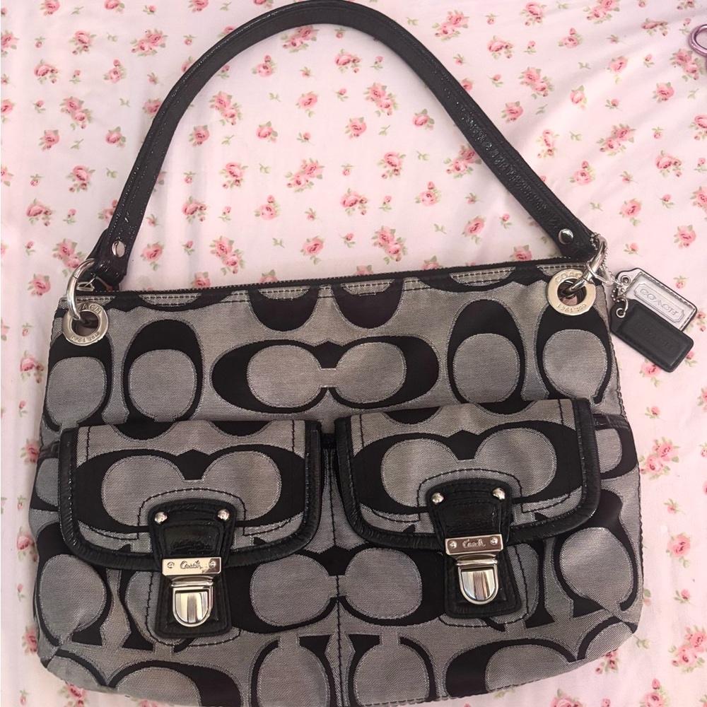 Coach Black and Gray Signature Shoulder Bag